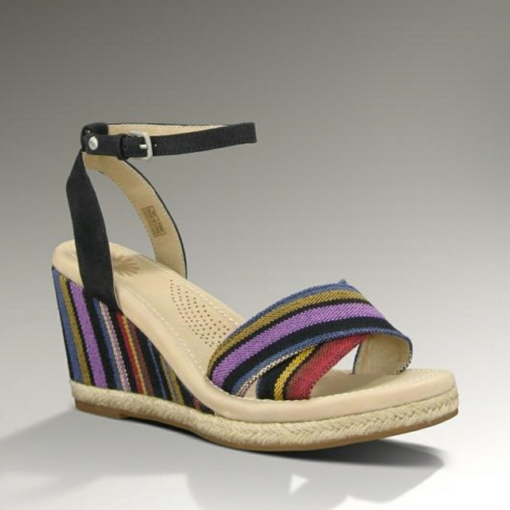 UGG Nyssa Striped Multicolor Textile Strapy Wedge Sandals